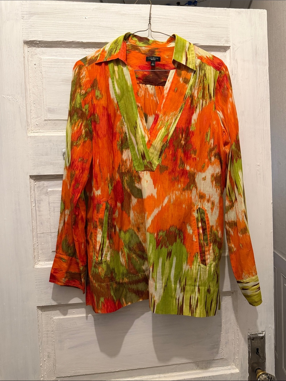 Talbots Orange & Lime Abstract V-Neck Tunic